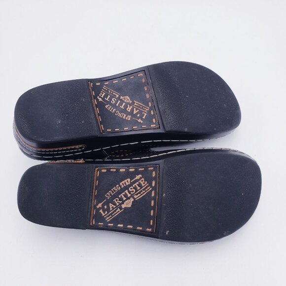 L'Artiste by Spring Step Aneria Black Leather Buckled Clogs Slip On Open Back 38 - Picture 8 of 10